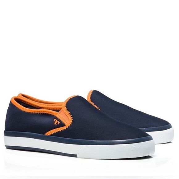 Tory Burch Neoprene Slip On Orange Blue Logo Sneakers